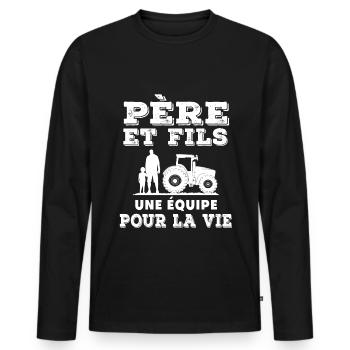 father and son farmer team dad father - Men's Premium Organic Long Sleeve Shirt - black - Front - Nico (187cm)