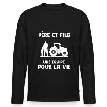 Father and Son Farmer Team for Life Dad - Men's Premium Organic Long Sleeve Shirt - black - Front - Nico (187cm)