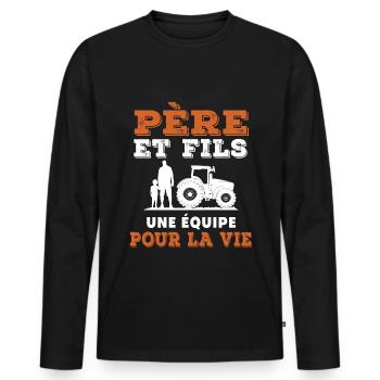 Father and Son Farmer Team for Life Life - Men's Premium Organic Long Sleeve Shirt - black - Front - Nico (187cm)