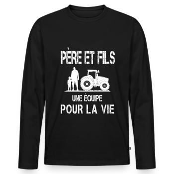 father and son farmer - Men's Premium Organic Long Sleeve Shirt - black - Front - Nico (187cm)