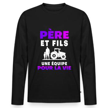 father son farmer duo man team for life - Men's Premium Organic Long Sleeve Shirt - black - Front - Nico (187cm)