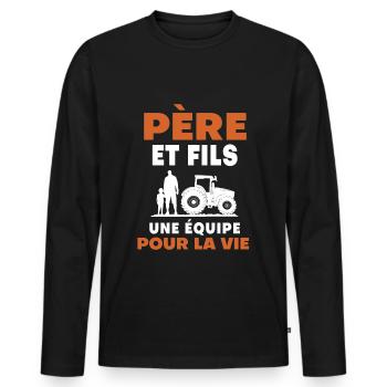 père fils agriculteur duo homme - T-shirt manches longues Premium bio Homme - noir - Devant - Nico (187cm)