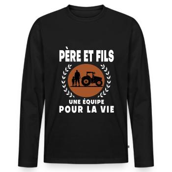 Father Son Farmer Retro Vintage Man - Men's Premium Organic Long Sleeve Shirt - black - Front - Nico (187cm)