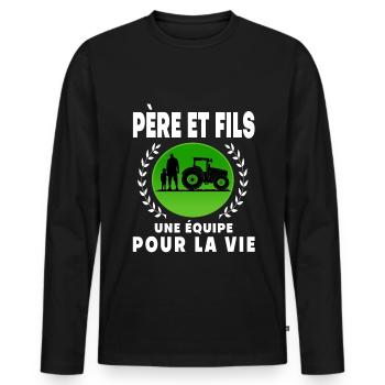 Father Son Farmer Vintage Retro Sunset - Men's Premium Organic Long Sleeve Shirt - black - Front - Nico (187cm)