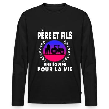 Father Son Retro Vintage Farmer - Men's Premium Organic Long Sleeve Shirt - black - Front - Nico (187cm)