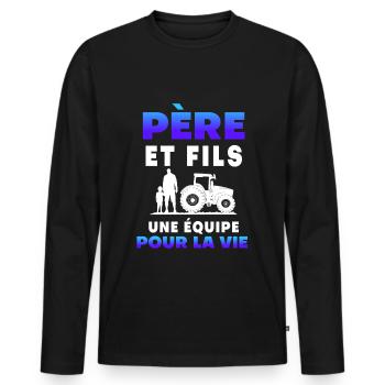 father son farmer team for life duo man - Men's Premium Organic Long Sleeve Shirt - black - Front - Nico (187cm)