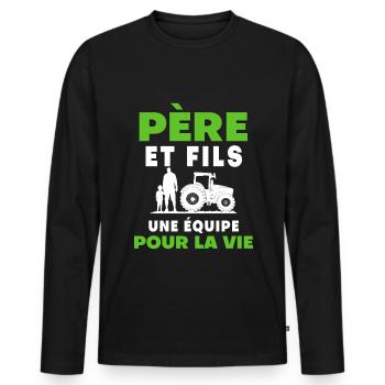 father son farmer team for life dad - Men's Premium Organic Long Sleeve Shirt - black - Front - Nico (187cm)