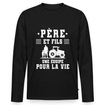 Father Son Farmer Gift Dad - Men's Premium Organic Long Sleeve Shirt - black - Front - Nico (187cm)