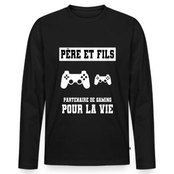 Gaming Vater und Sohn Duo Mann Gamer Papa - Männer Premium Bio Langarmshirt - Schwarz - Vorne - Nico (187cm)