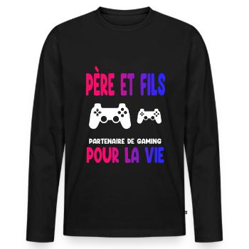 Gaming Father and Son Partner Life Dad Gamer - Men's Premium Organic Long Sleeve Shirt - black - Front - Nico (187cm)