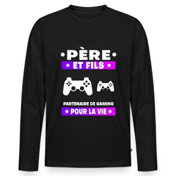 Father and Son Gaming Man Partner Gamer Dad - Men's Premium Organic Long Sleeve Shirt - black - Front - Nico (187cm)