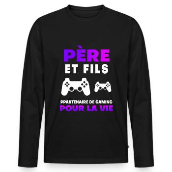 father son gaming duo man partner dad gamer - Men's Premium Organic Long Sleeve Shirt - black - Front - Nico (187cm)