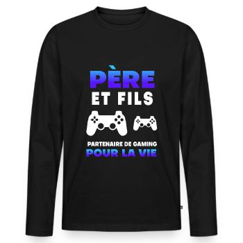 father son gaming partner duo man gamer dad - Men's Premium Organic Long Sleeve Shirt - black - Front - Nico (187cm)