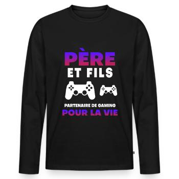 Father, son, gaming, partner for life, gamer dad - Men's Premium Organic Long Sleeve Shirt - black - Front - Nico (187cm)
