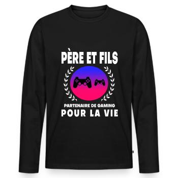 Father Son Retro Retro Gaming Dad - Men's Premium Organic Long Sleeve Shirt - black - Front - Nico (187cm)