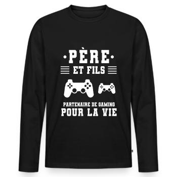 Father son gaming dad gamer - Men's Premium Organic Long Sleeve Shirt - black - Front - Nico (187cm)