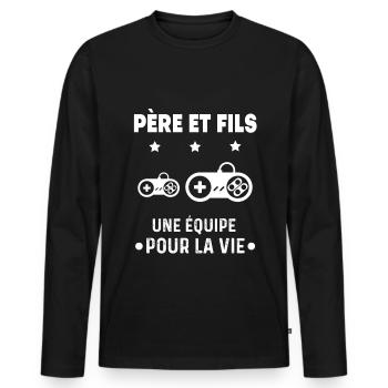 Gamer Father And Son Team Duo Man Dad Gaming - Men's Premium Organic Long Sleeve Shirt - black - Front - Nico (187cm)