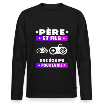 Vater und Sohn Gamer Duo Mann Team Papa Gaming - Männer Premium Bio Langarmshirt - Schwarz - Vorne - Nico (187cm)