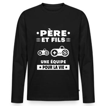 Vater und Sohn Gamer Duo Mann Papa Gaming - Männer Premium Bio Langarmshirt - Schwarz - Vorne - Nico (187cm)