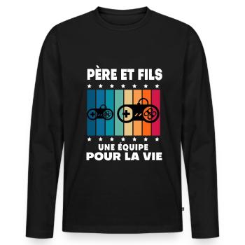 Vater und Sohn Gamer Vintage Mann Papa Gaming - Männer Premium Bio Langarmshirt - Schwarz - Vorne - Nico (187cm)