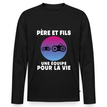 Vater und Sohn Gamer Retro Vintage Mann Papa Gaming - Männer Premium Bio Langarmshirt - Schwarz - Vorne - Nico (187cm)