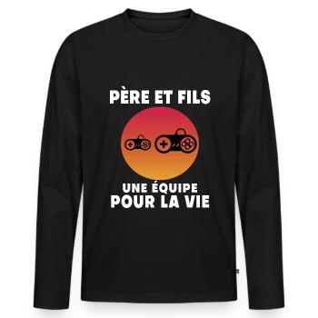 Vater und Sohn Gamer Retro Vintage Papa Gaming - Männer Premium Bio Langarmshirt - Schwarz - Vorne - Nico (187cm)