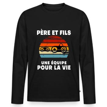 Father Son Gamer Vintage Retro Sunset Dad Gaming - Men's Premium Organic Long Sleeve Shirt - black - Front - Nico (187cm)
