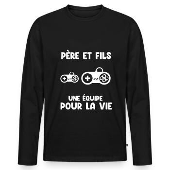 Father and Son Gamer Team for Life Gaming Dad - Men's Premium Organic Long Sleeve Shirt - black - Front - Nico (187cm)