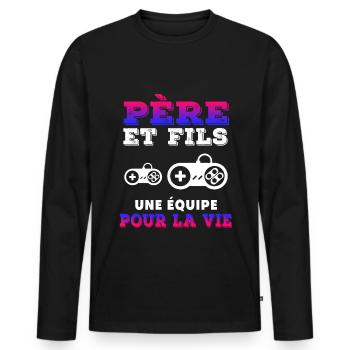 Vater und Sohn Gamer Team Leben Papa Gaming - Männer Premium Bio Langarmshirt - Schwarz - Vorne - Nico (187cm)