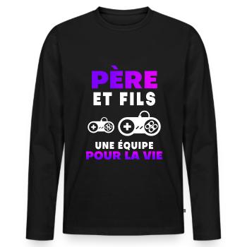 father son gamer duo man team dad gaming - Men's Premium Organic Long Sleeve Shirt - black - Front - Nico (187cm)