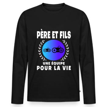 Vater Sohn Gamer Retro Jahrgang Mann Papa Gaming - Männer Premium Bio Langarmshirt - Schwarz - Vorne - Nico (187cm)