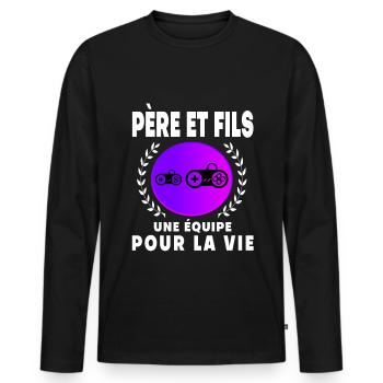 Vater Sohn Gamer Vintage Retro Sonnenuntergang Papa Gaming - Männer Premium Bio Langarmshirt - Schwarz - Vorne - Nico (187cm)