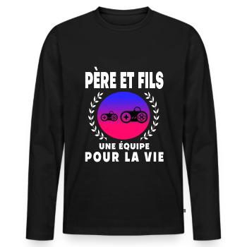 Vater Sohn Gamer Vintage Retro Papa Gaming - Männer Premium Bio Langarmshirt - Schwarz - Vorne - Nico (187cm)