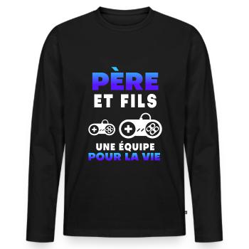 Vater Sohn Gamer Team Duo Mann Papa Gaming - Männer Premium Bio Langarmshirt - Schwarz - Vorne - Nico (187cm)