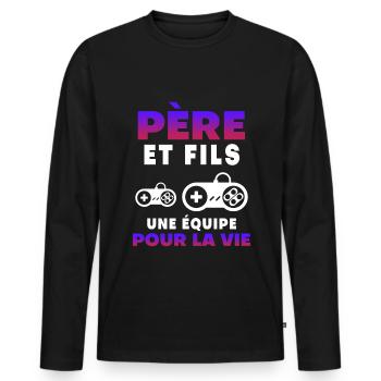 Father Son Gamer Team For Life Gaming Dad - Men's Premium Organic Long Sleeve Shirt - black - Front - Nico (187cm)