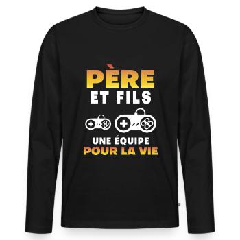 Vater Sohn Gamer Team Leben Papa Gaming - Männer Premium Bio Langarmshirt - Schwarz - Vorne - Nico (187cm)