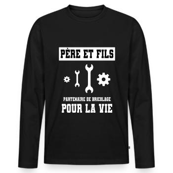 bricolage père et fils duo homme papa - T-shirt manches longues Premium bio Homme - noir - Devant - Nico (187cm)