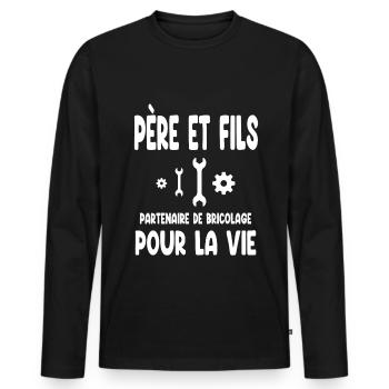 bricolage père et fils partenaire pour la vie papa - T-shirt manches longues Premium bio Homme - noir - Devant - Nico (187cm)
