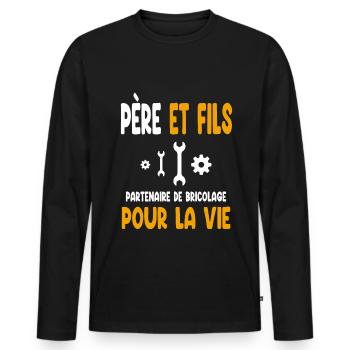 bricolage père et fils partenaire vie papa - T-shirt manches longues Premium bio Homme - noir - Devant - Nico (187cm)