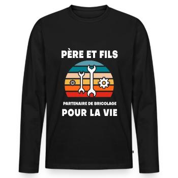 Vater und Sohn DIY Vintage Retro Papa - Männer Premium Bio Langarmshirt - Schwarz - Vorne - Nico (187cm)