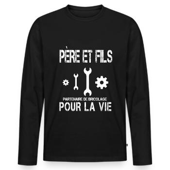 père et fils bricolage papa - T-shirt manches longues Premium bio Homme - noir - Devant - Nico (187cm)
