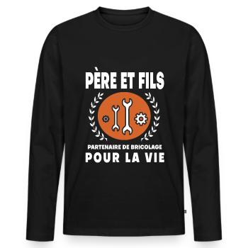 Father Son DIY Vintage Retro Dad - Men's Premium Organic Long Sleeve Shirt - black - Front - Nico (187cm)