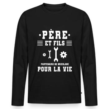 père fils bricolage papa - T-shirt manches longues Premium bio Homme - noir - Devant - Nico (187cm)
