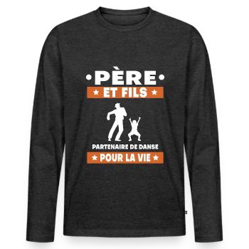 Vater und Sohn tanzen Duett Mann Partner Papa - Männer Premium Bio Langarmshirt - Anthrazit meliert - Vorne - Nico (187cm)