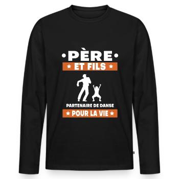 father and son dance duet man partner dad - Men's Premium Organic Long Sleeve Shirt - black - Front - Nico (187cm)