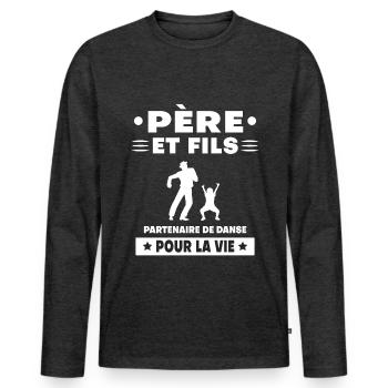 Vater und Sohn tanzen Duett Mann Vater - Männer Premium Bio Langarmshirt - Anthrazit meliert - Vorne - Nico (187cm)