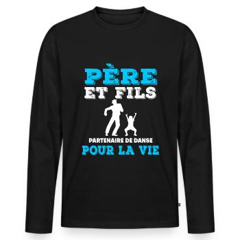 Vater und Sohn Tanzpartner-Duo Mann Papa - Männer Premium Bio Langarmshirt - Schwarz - Vorne - Nico (187cm)