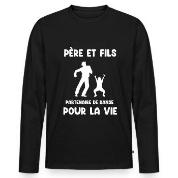 Vater und Sohn Tanzpartner fürs Leben Papa - Männer Premium Bio Langarmshirt - Schwarz - Vorne - Nico (187cm)