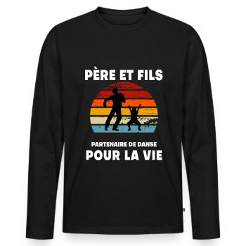 père et fils danse vintage rétro sunset papa - T-shirt manches longues Premium bio Homme - noir - Devant - Nico (187cm)