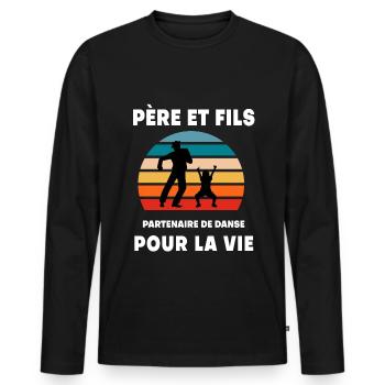 père et fils danse vintage rétro papa - T-shirt manches longues Premium bio Homme - noir - Devant - Nico (187cm)